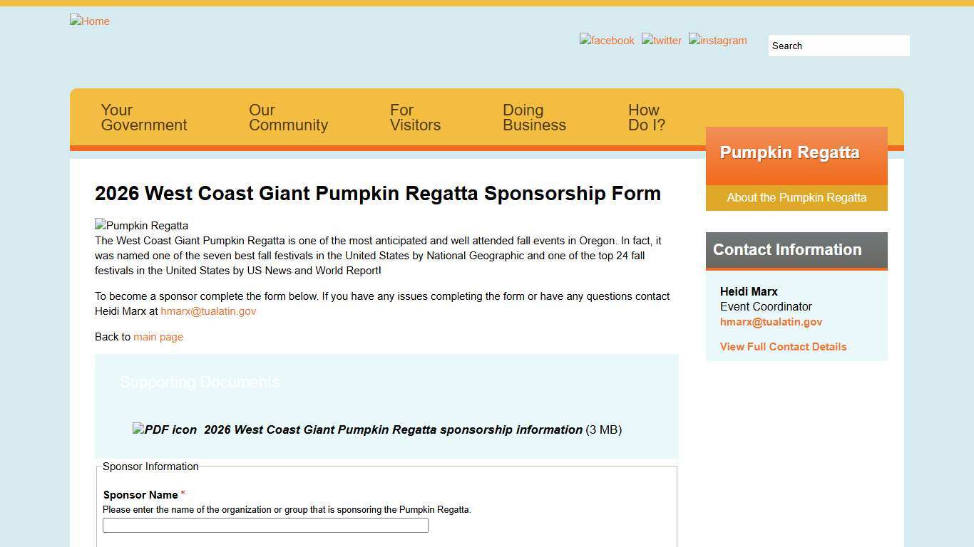 2026 West Coast Giant Pumpkin Regatta Sponsorship Form The City of Tualatin Oregon Official Website