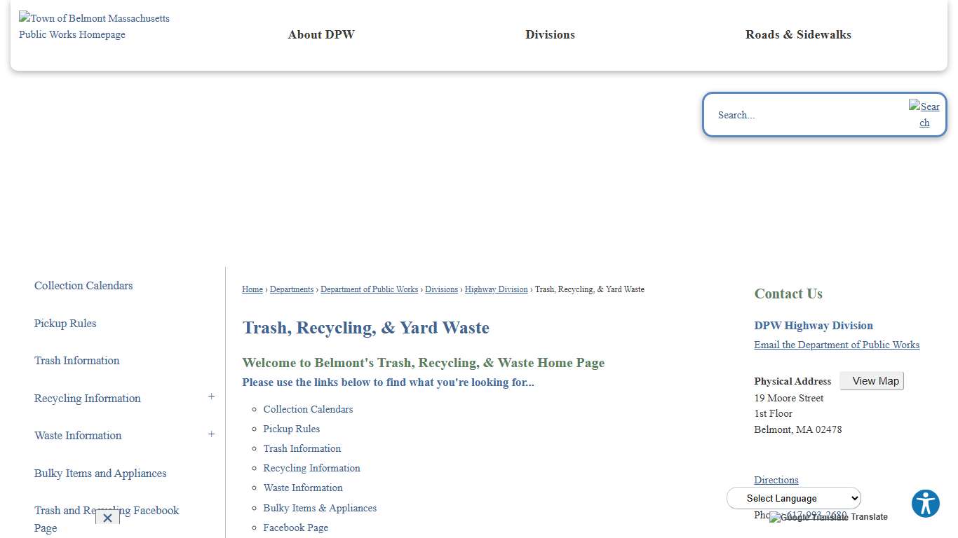 Trash, Recycling, & Yard Waste Belmont, MA